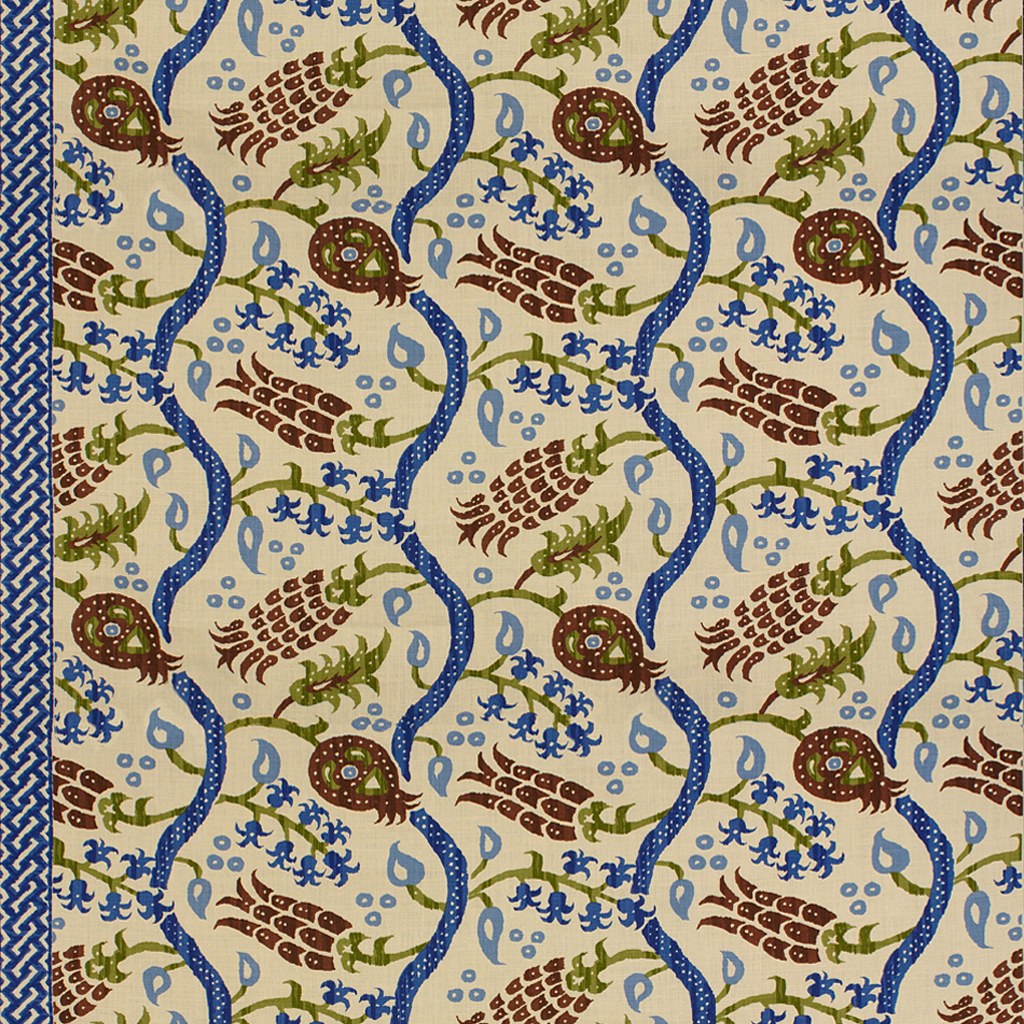 Nisiotiko Linen Print Tyg Nutmeg/Canton Blue — Brunschwig & Fils tyg