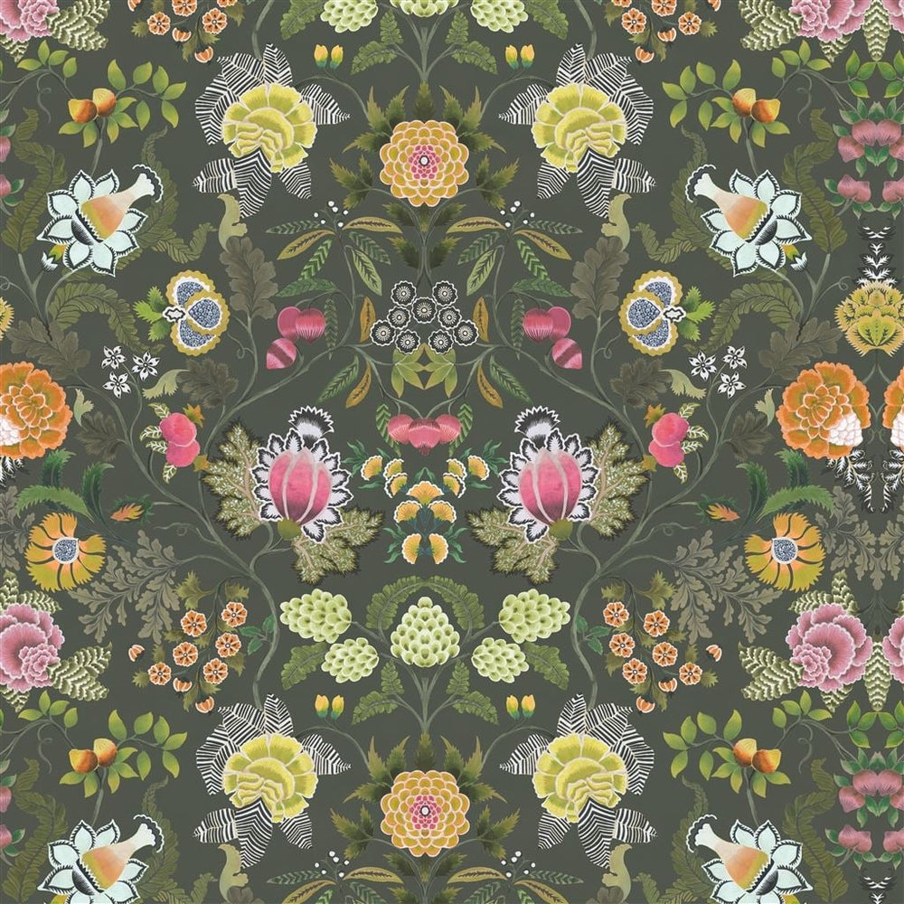 Brocart Decoratif Velours Olive — Designers Guild tapet