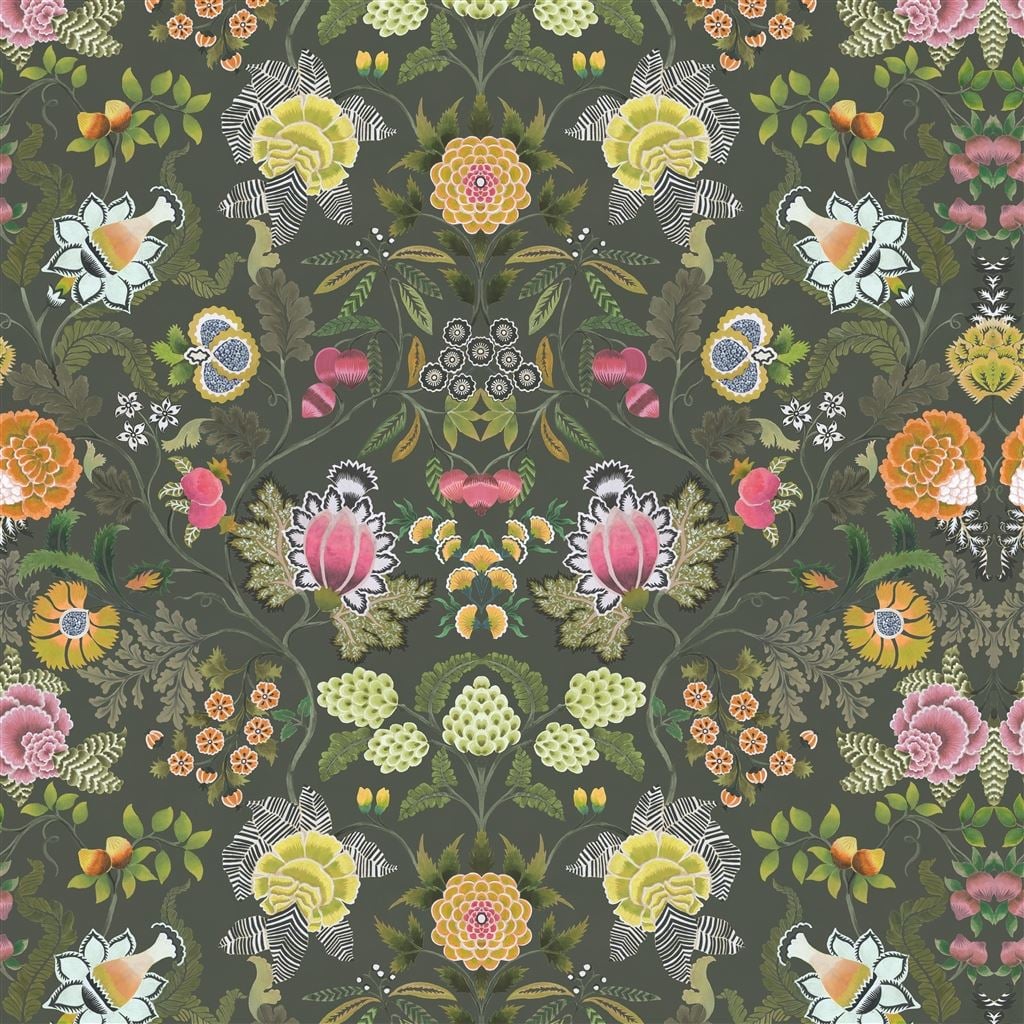 Brocart Decoratif Velours Olive — Designers Guild tapet