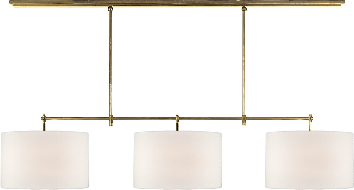 Bryant Large Billiard Taklampa — Thomas O'Brien for Visual Comfort & Co. — Hand-Rubbed Antique Brass with Linen Shades