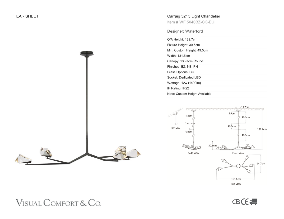 Carraig 52" 5 Light Takkrona — Waterford for Visual Comfort & Co. måttskiss