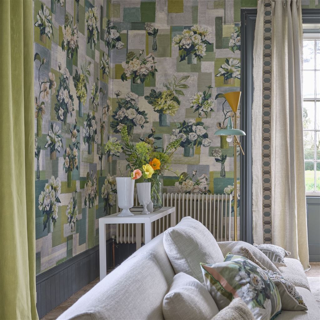 Celadon Vase Grasscloth Celadon Tapet — Designers Guild i miljö