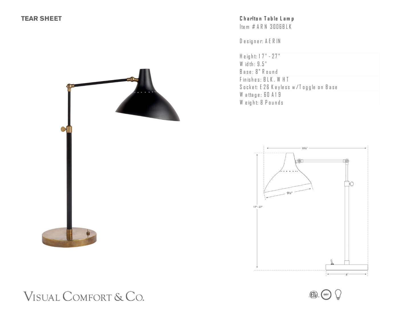 Charlton Bordslampa måttskiss