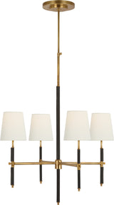 Bryant Small Wrapped Chandelier — Thomas O'Brien for Visual Comfort & Co. — Hand-Rubbed Antique Brass and Chocolate Leather with Linen Shades