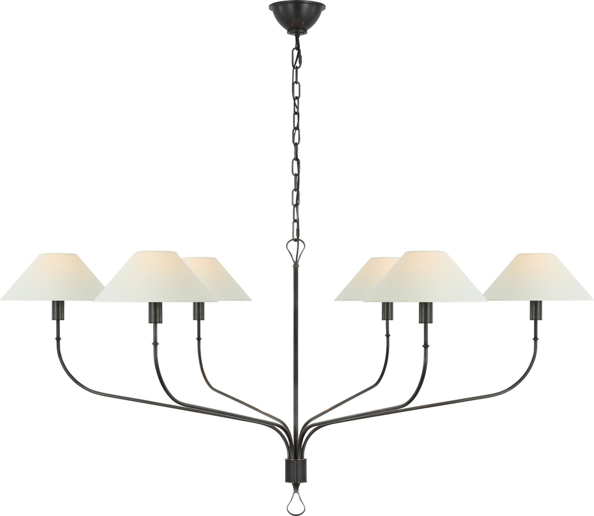 Griffin Extra Large Tail Takkrona — Amber Lewis for Visual Comfort & Co. — Bronze and Chocolate Leather with Linen Shades