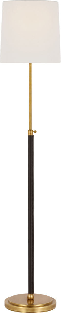 Bryant Wrapped Golvlampa — Thomas O'Brien for Visual Comfort & Co. — Hand-Rubbed Antique Brass and Chocolate Leather with Linen Shade