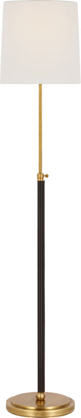 Bryant Wrapped Golvlampa — Thomas O'Brien for Visual Comfort & Co. — Hand-Rubbed Antique Brass and Chocolate Leather with Linen Shade