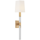 Reagan Vägglampa Medium – Antique-Burnished Brass And Crystal With Linen Shade