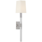 Reagan Vägglampa Medium – Polished Nickel And Crystal With Linen Shade