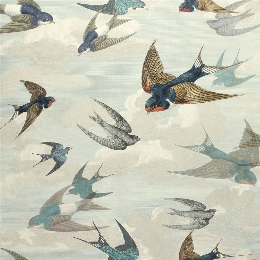Chimney Swallows Sky Blue — Designers Guild tapet