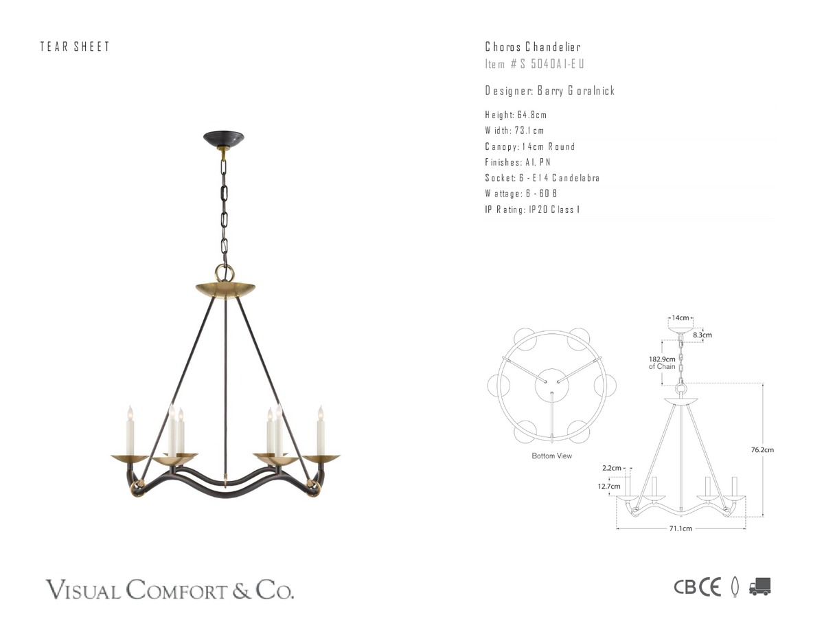 Choros-kattokruunu — Barry Goralnick for Visual Comfort & Co. mittapiirros