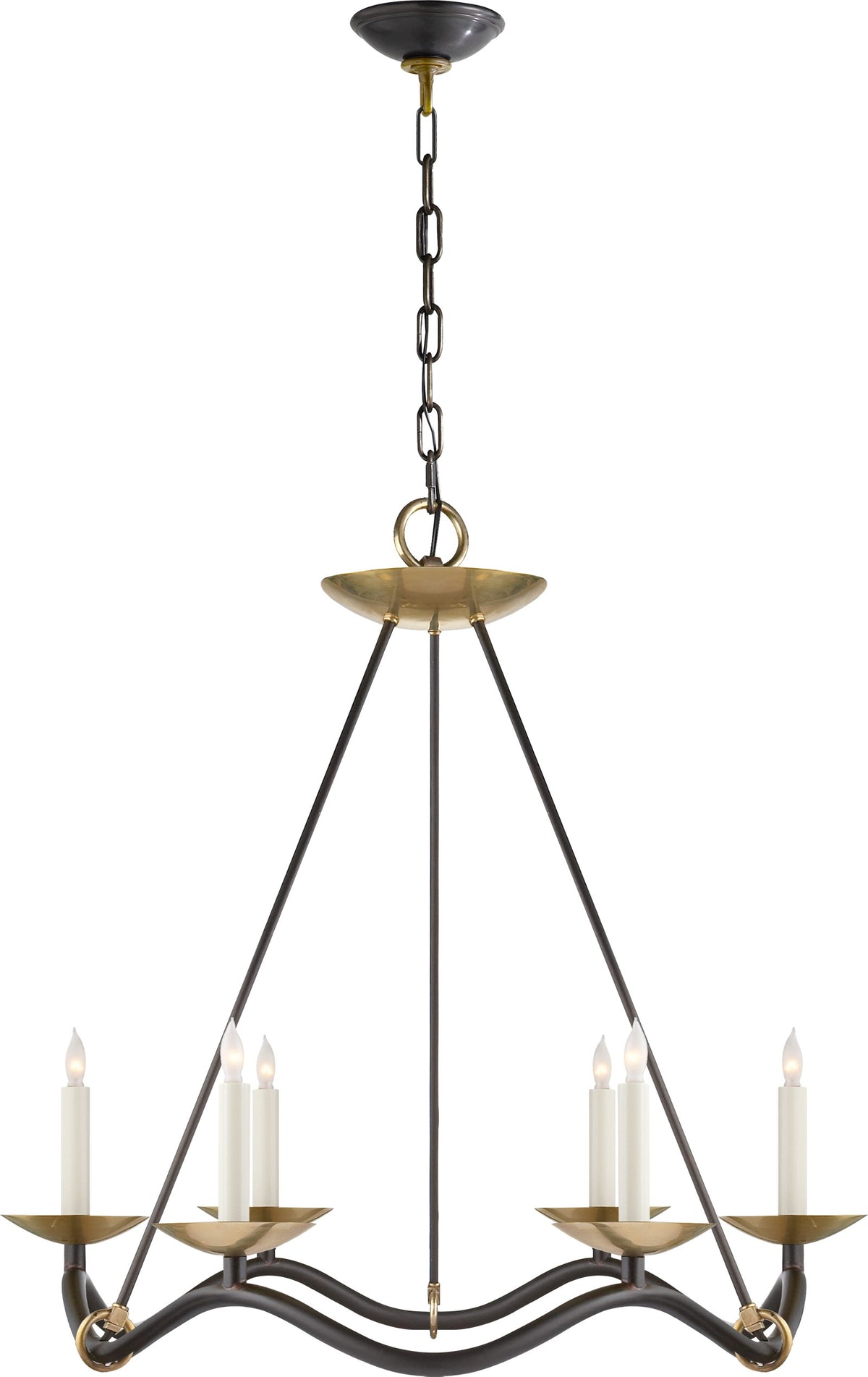 Choros-kattokruunu — Barry Goralnick for Visual Comfort & Co. — Aged Iron with Hand-Rubbed Antique Brass Accents