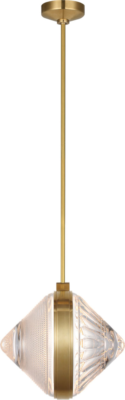 Copper Coast 15" Karo and Olive Cut Takpendel — Waterford for Visual Comfort & Co. — Natural Brass with Karo and Olive Cut Clear Crystal
