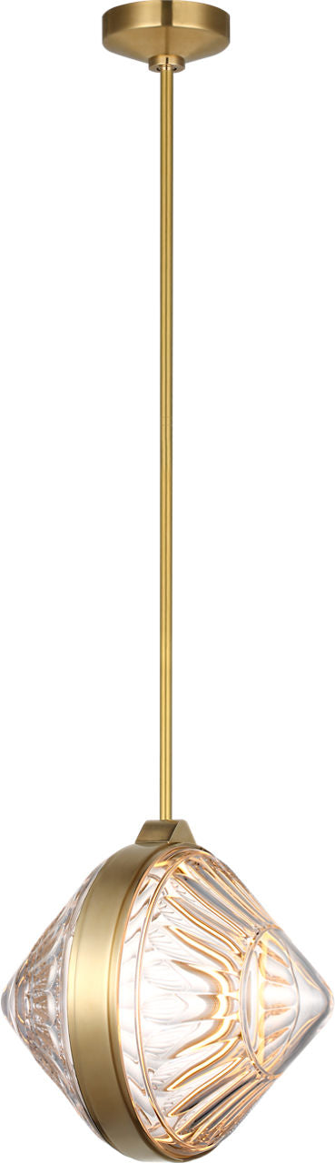 Copper Coast 15" Olive Cut Takpendel — Waterford for Visual Comfort & Co. — Natural Brass with Olive Cut Clear Crystal detaljbild