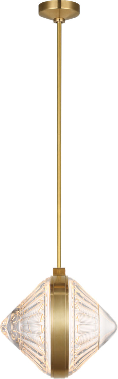Copper Coast 15" Olive Cut Takpendel — Waterford for Visual Comfort & Co. — Natural Brass with Olive Cut Clear Crystal
