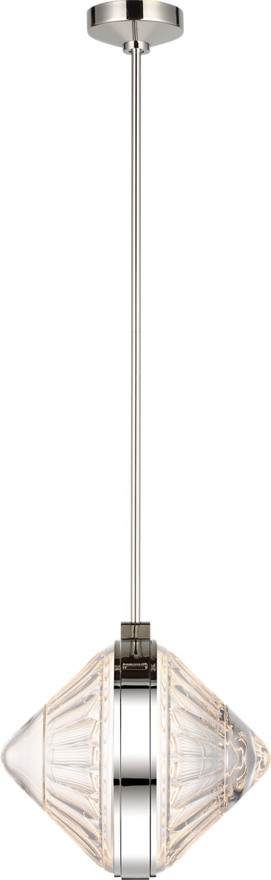 Copper Coast 15" Olive Cut Takpendel — Waterford for Visual Comfort & Co. — Polished Nickel with Olive Cut Clear Crystal