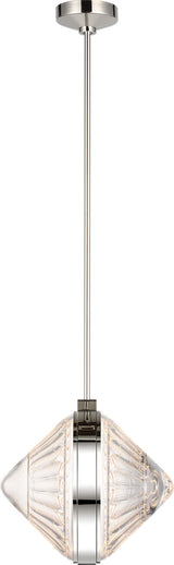 Copper Coast 15" Olive Cut Takpendel — Waterford for Visual Comfort & Co. — Polished Nickel with Olive Cut Clear Crystal