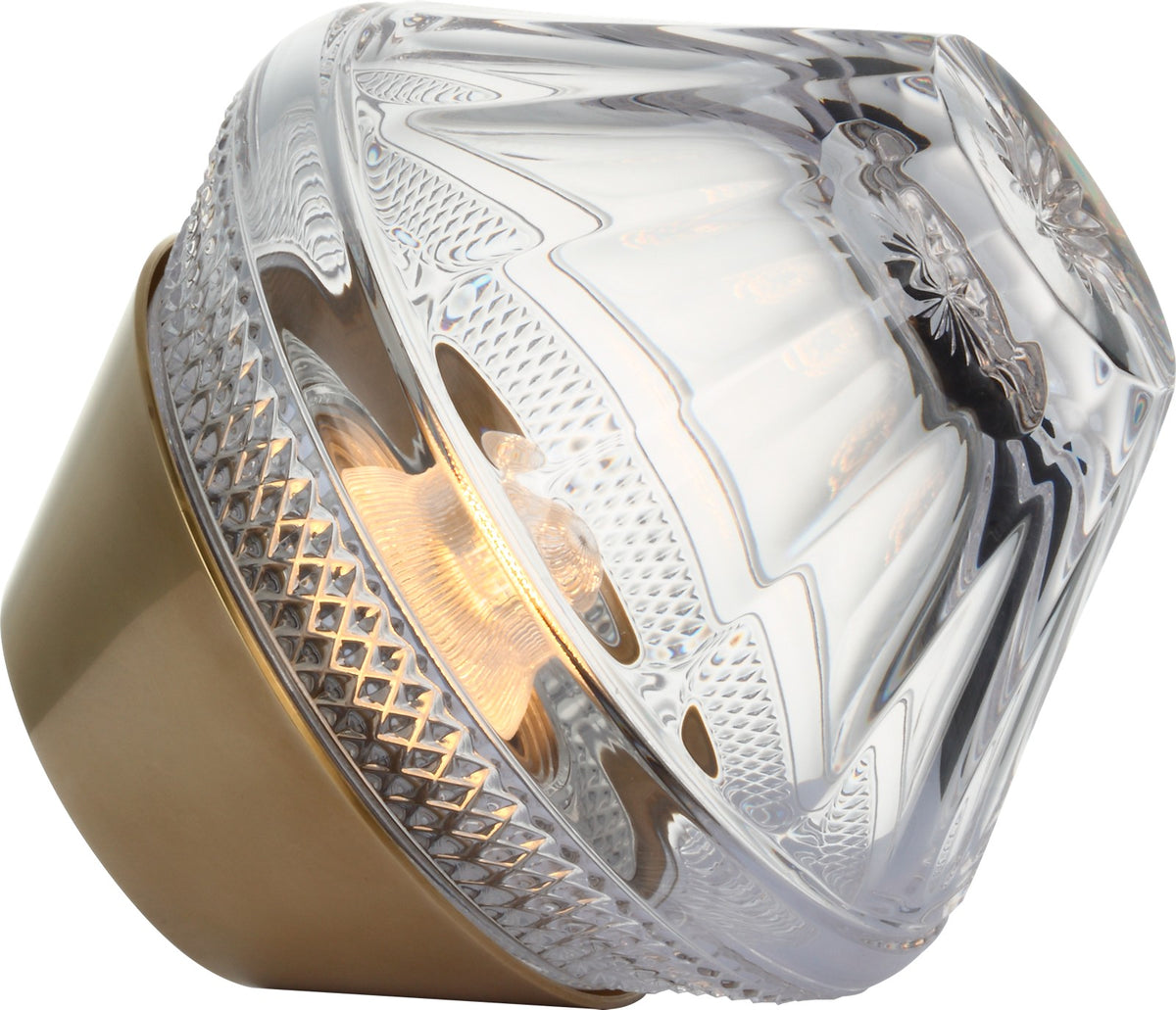 Copper Coast 5" Rechargeable Bordslampa — Waterford for Visual Comfort & Co. — Natural Brass with Clear Crystal detaljbild