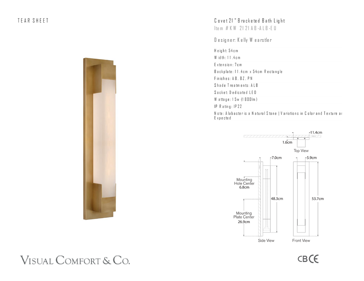 Covet 21" Bracketed Wall Light — Kelly Wearstler for Visual Comfort & Co. dimension drawing