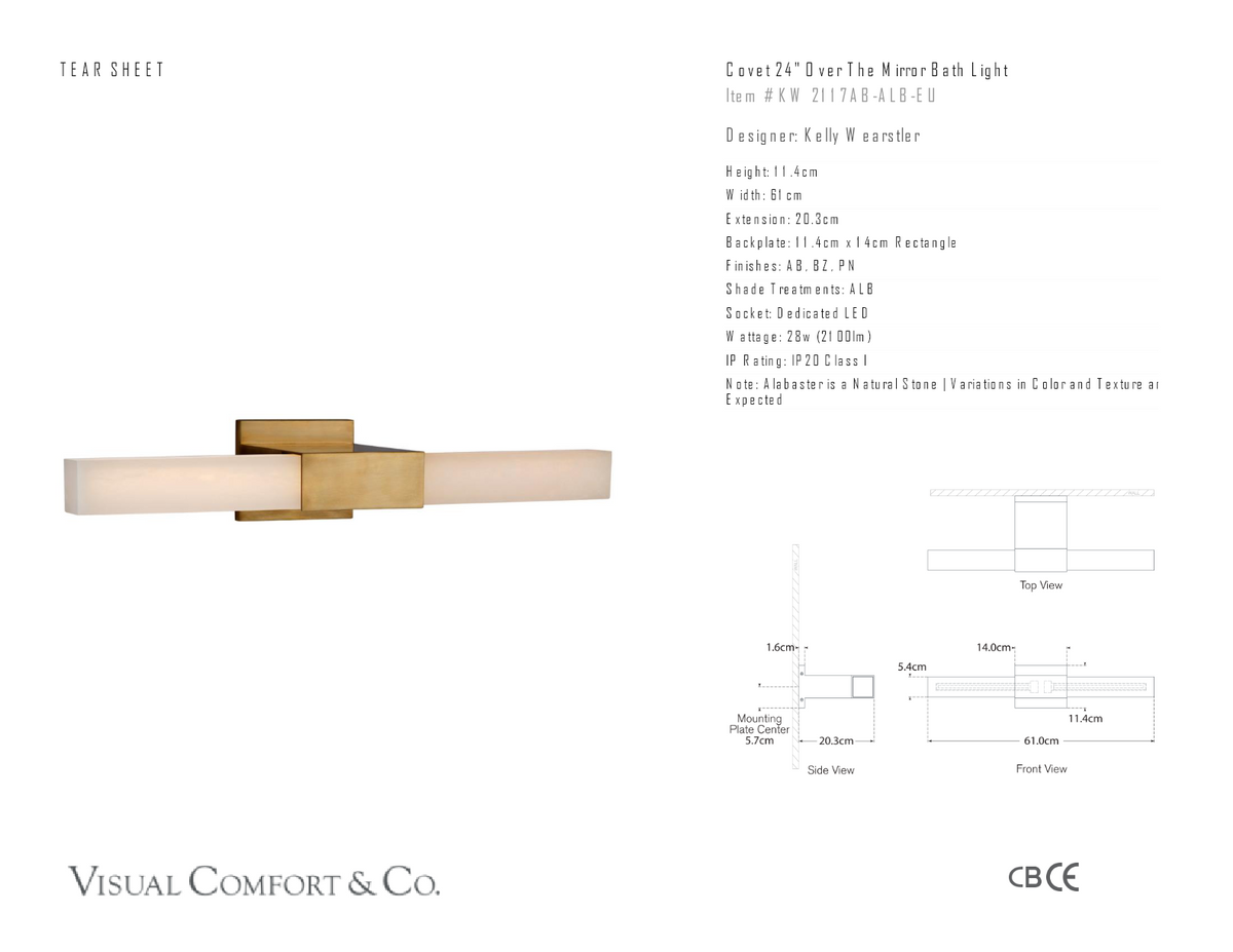 Covet 24" Over The Mirror Vägglampa — Kelly Wearstler for Visual Comfort & Co. måttskiss