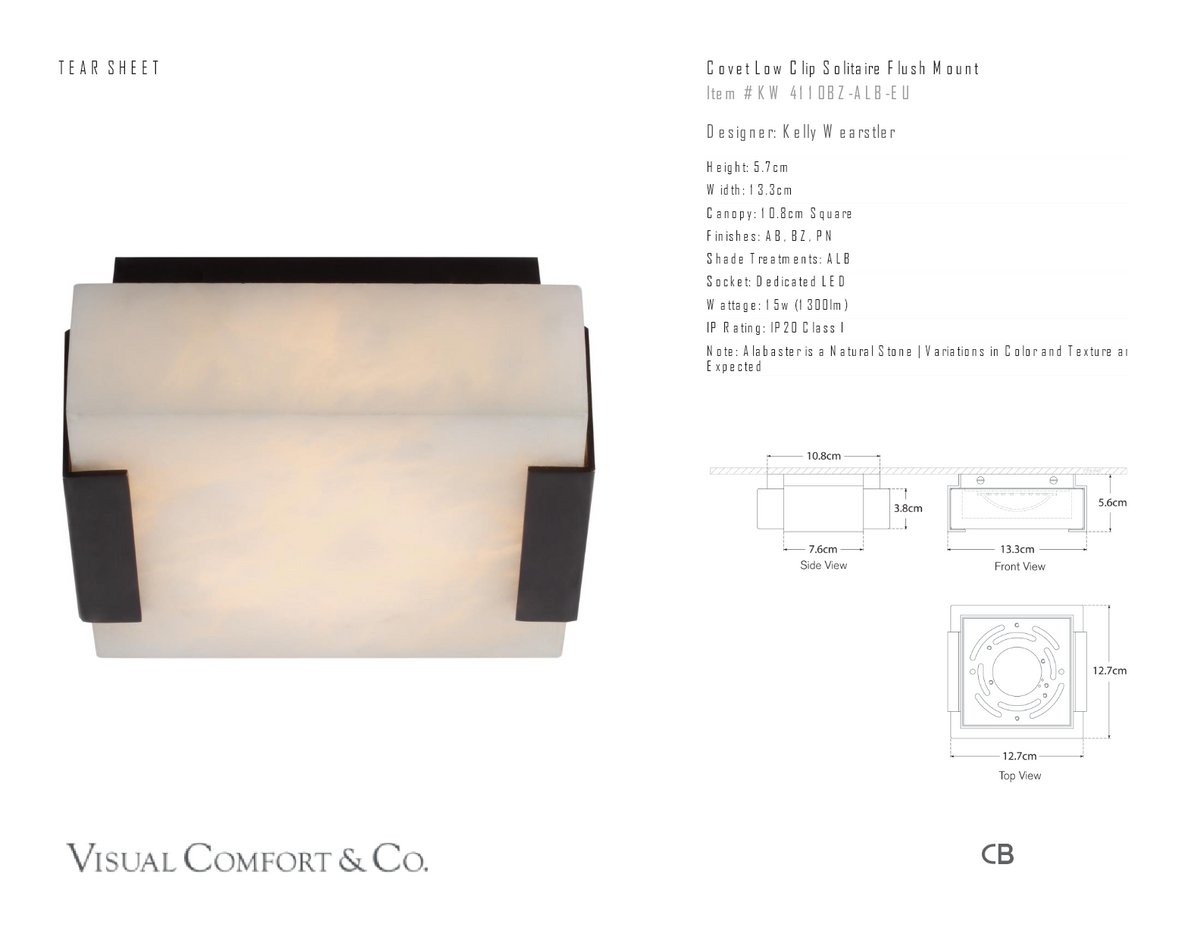 Covet Low Clip Solitaire Plafond — Kelly Wearstler for Visual Comfort & Co. måttskiss