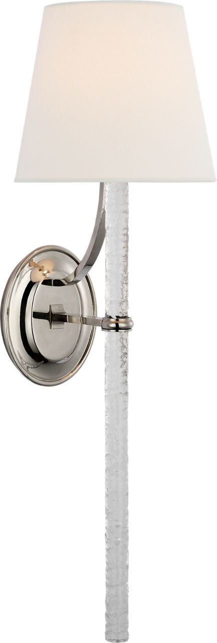 Abigail XL Vägglampa — Marie Flanigan for Visual Comfort & Co. — Polished Nickel and Clear Wavy Glass with Linen Shade