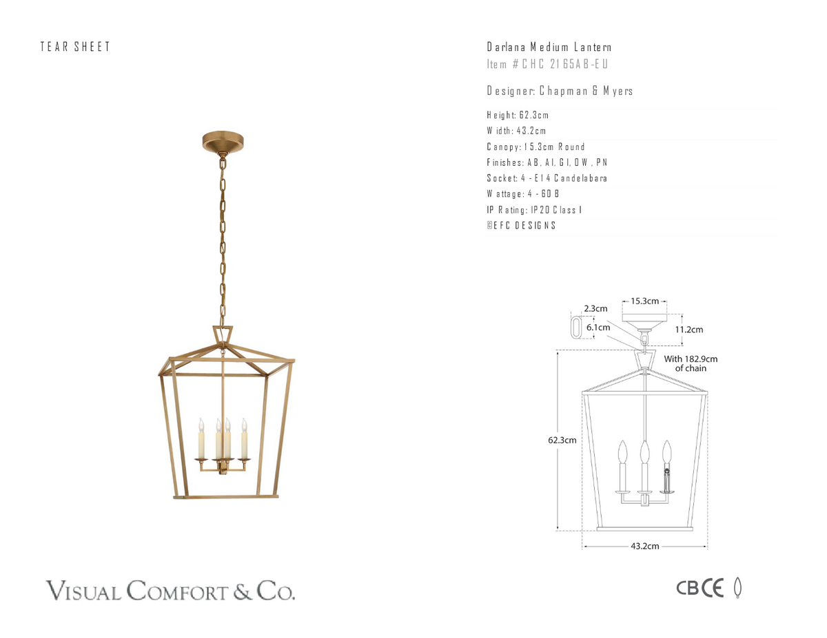 Darlana Medium Lykta — Chapman & Myers for Visual Comfort & Co. måttskiss
