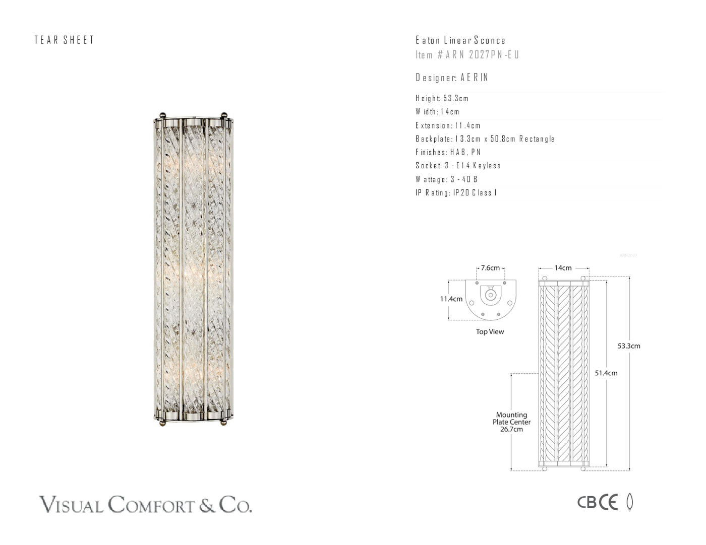 Eaton Linear Vägglampa måttskiss