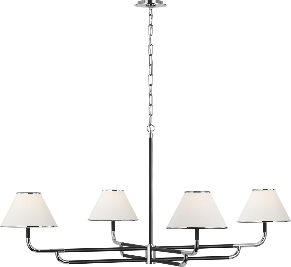 Rigby Grande Takkrona — Marie Flanigan for Visual Comfort & Co. — Polished Nickel and Ebony with Linen Shade