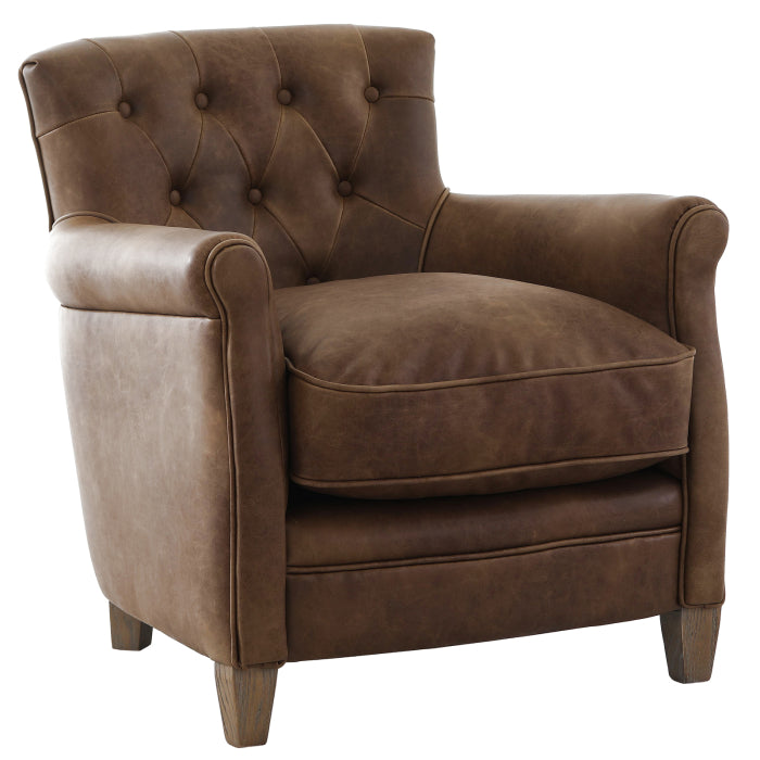 Oxford Club Chair in Chocolate Leather - Keiichi