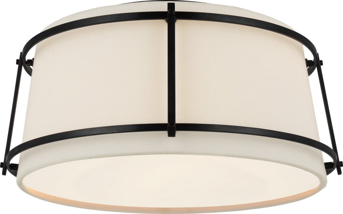 Callaway Small Plafond — Carrier and Company for Visual Comfort & Co. — Bronze with Linen Shade and Frosted Acrylic Diffuser