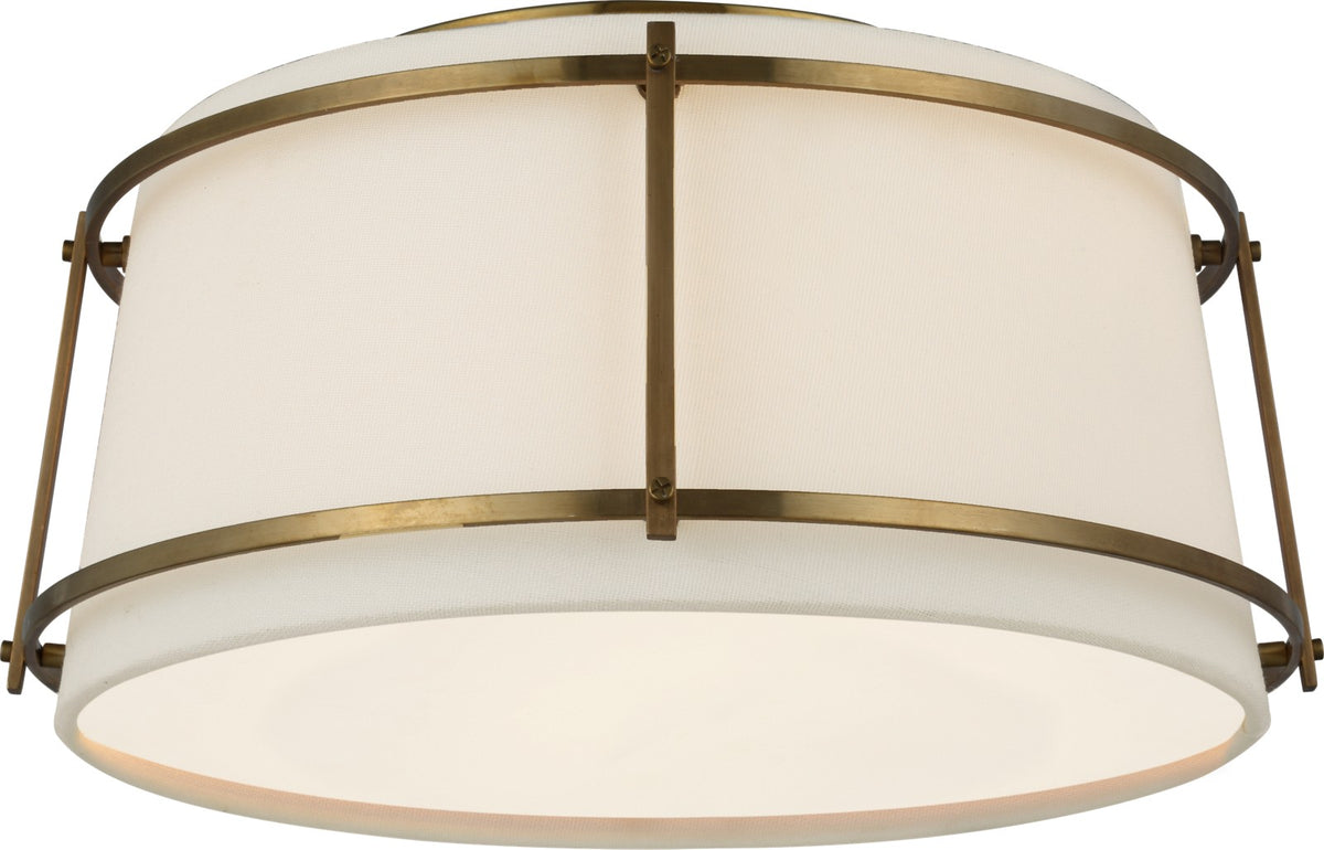 Callaway Small Plafond — Carrier and Company for Visual Comfort & Co. — Hand-Rubbed Antique Brass with Linen Shade and Frosted Acrylic Diffuser