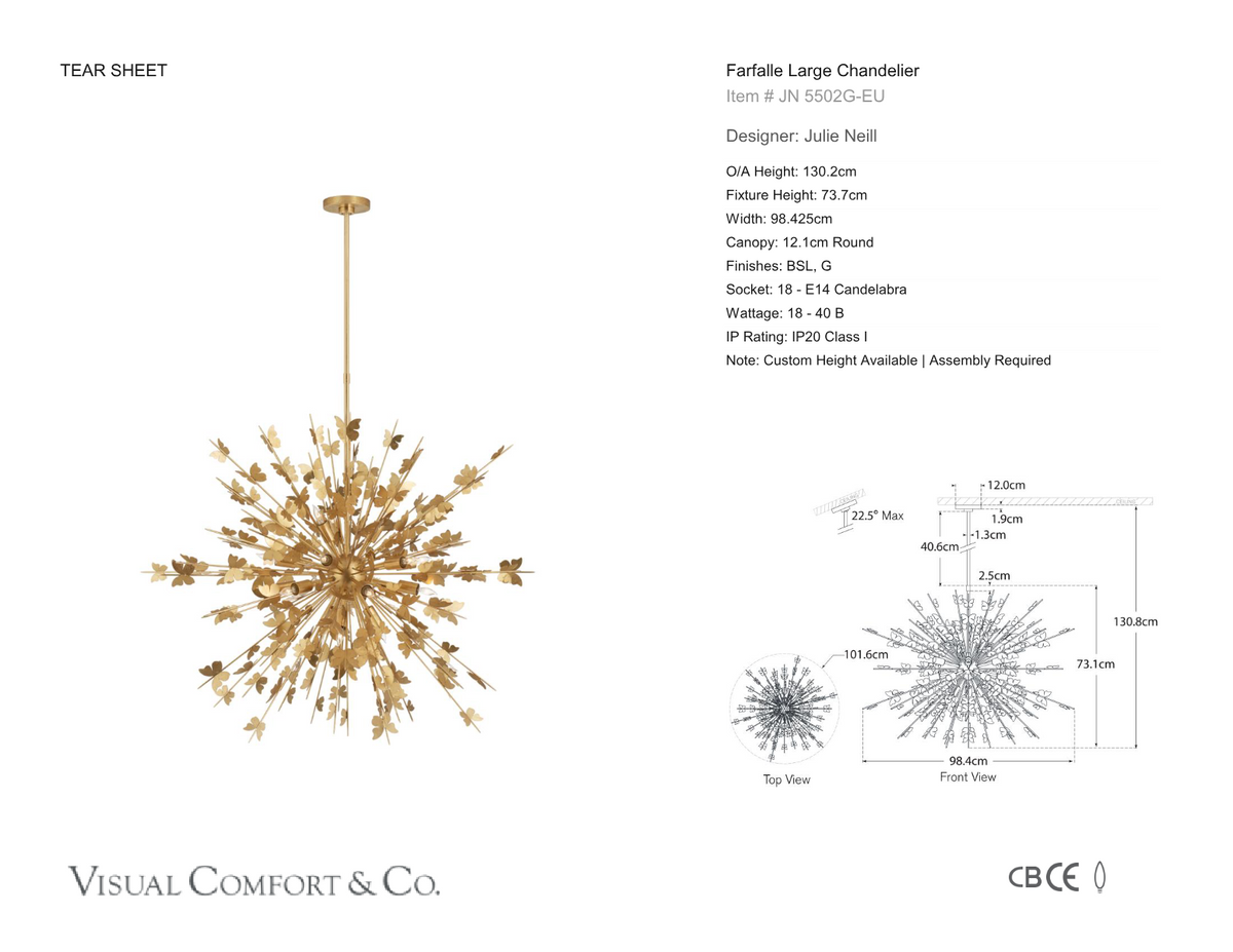 Farfalle Large -kattokruunu — Julie Neill for Visual Comfort & Co. mittapiirros