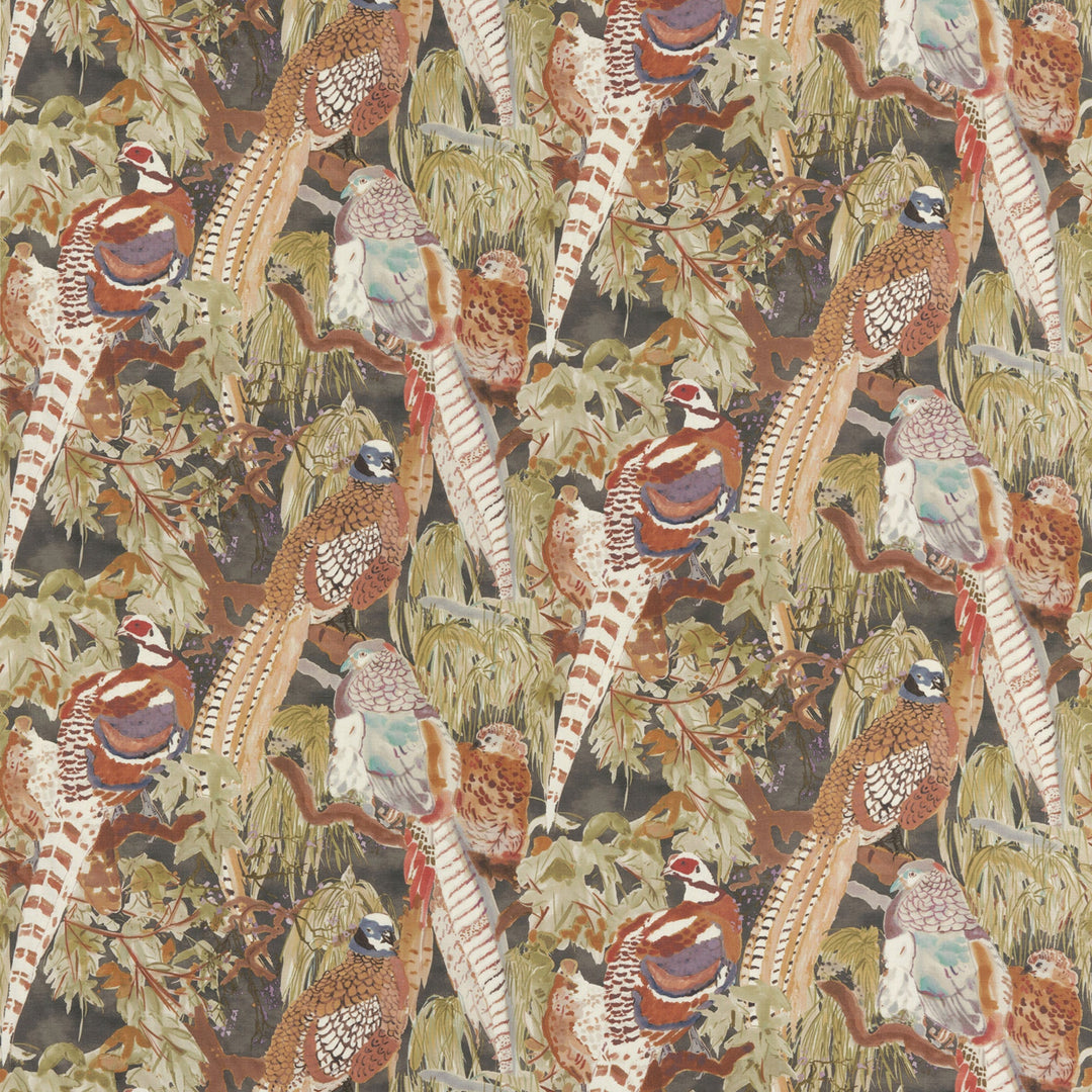 Game Birds Linen a Tygprov - Charcoal