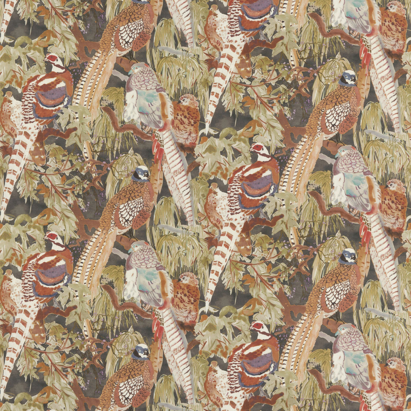 Game Birds Linen a Tygprov - Charcoal