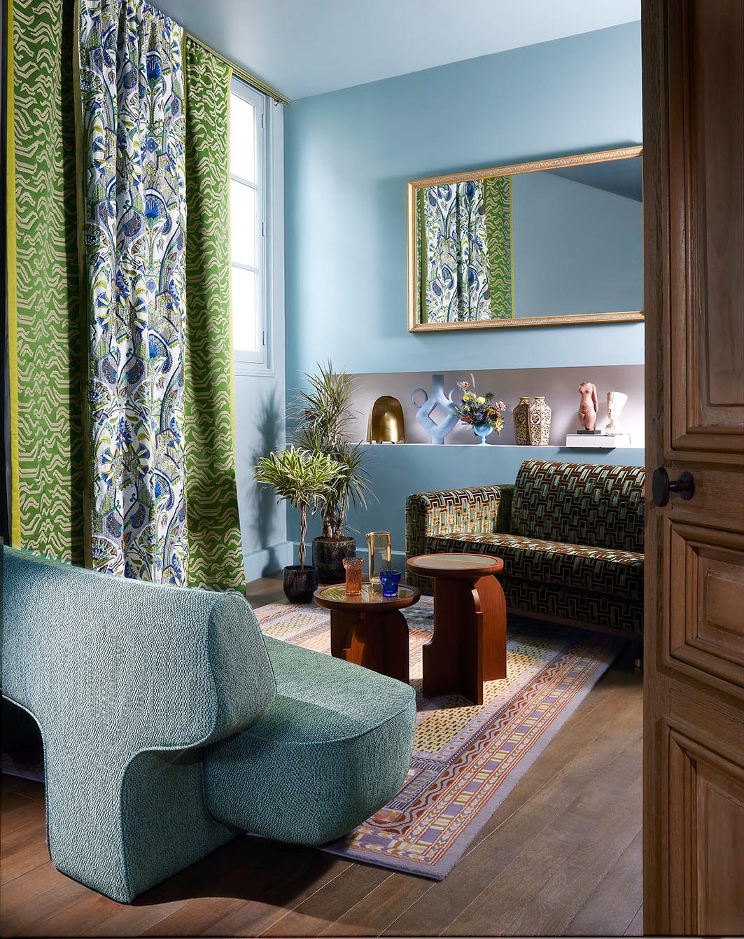 Fleurs d’Eau room setting — Pierre Frey fabric