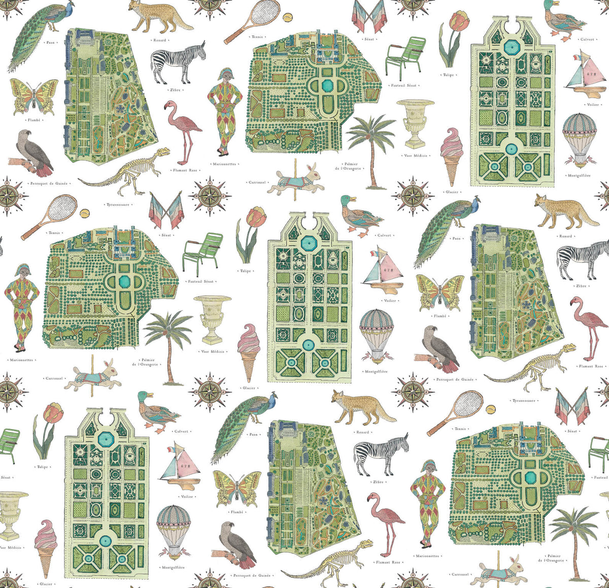 Jardins Parisiens Vert jardin — Pierre Frey behang