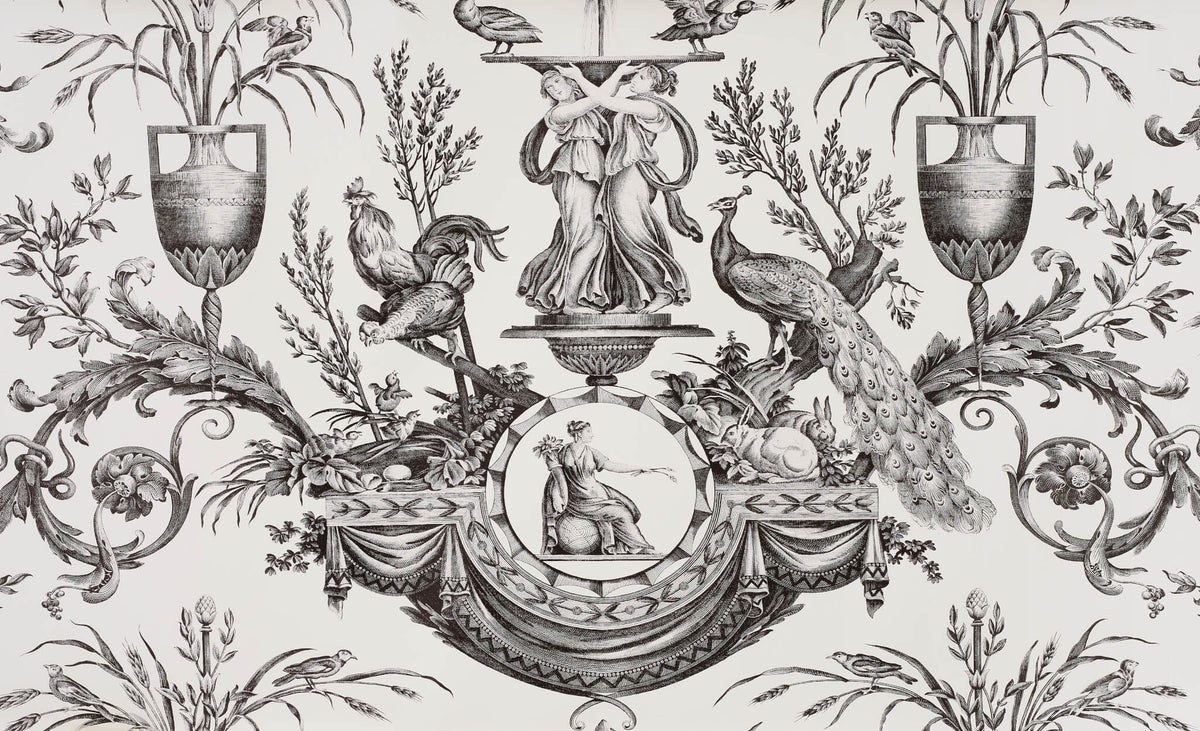 Fontaine et Animaux Noir/blanc — Pierre Frey wallpaper