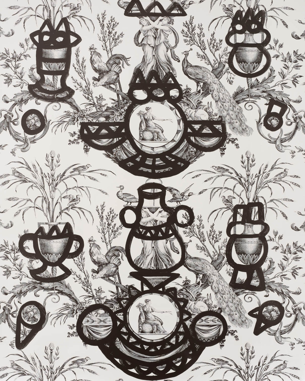 Fontaine et Animaux Barbouillage Noir/blanc — Pierre Frey wallpaper