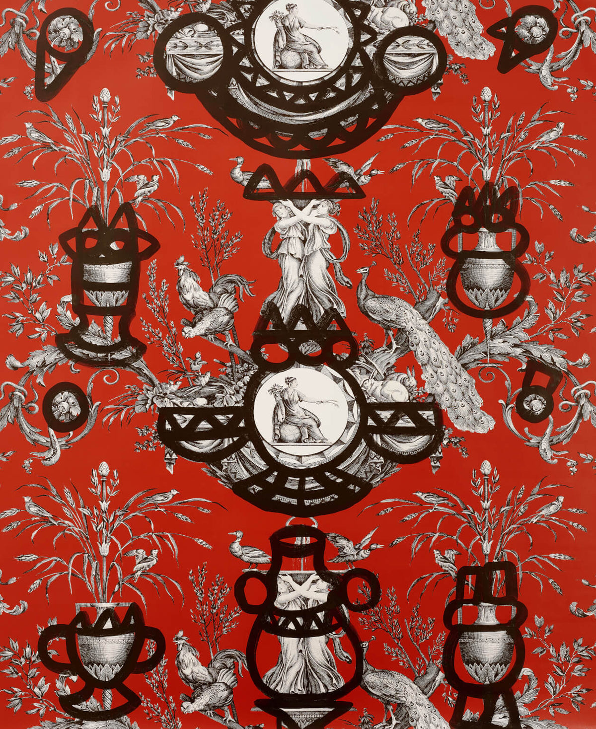 Fontaine et Animaux Barbouillage Tapetprov — Pierre Frey Rouge d'orient