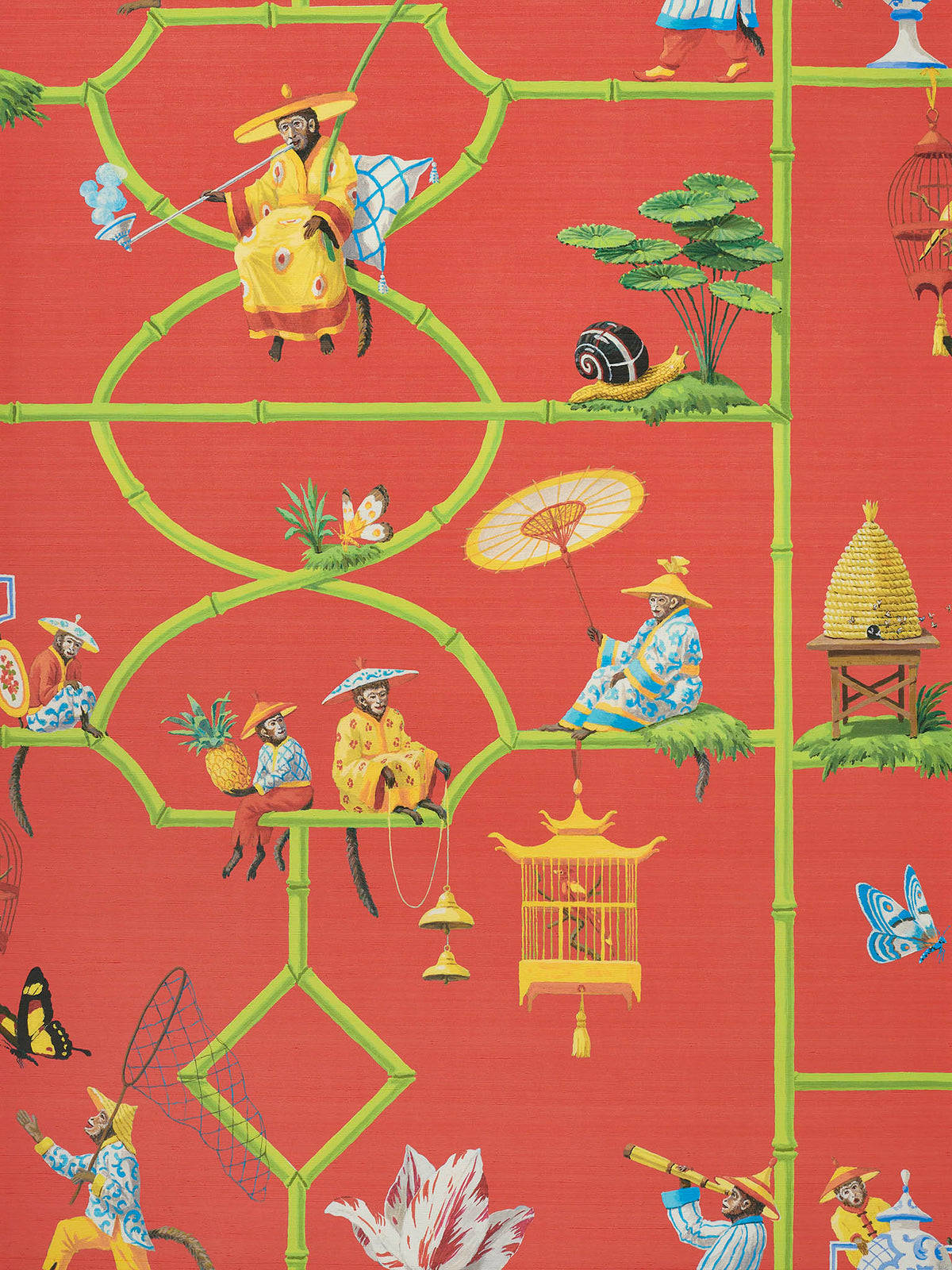 Les Singes Savants Rouge — Pierre Frey wallpaper