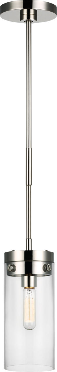 Garrett Medium Cylinder Takpendel — Chapman & Myers for Visual Comfort & Co. — Polished Nickel with Clear Glass