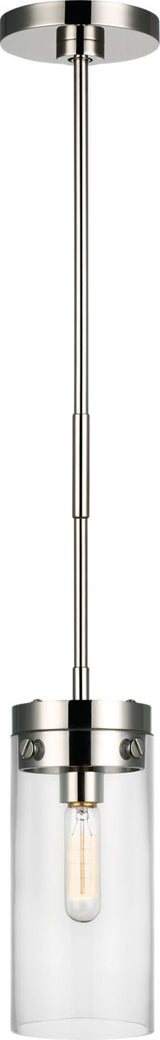 Garrett Medium Cylinder Takpendel — Chapman & Myers for Visual Comfort & Co. — Polished Nickel with Clear Glass