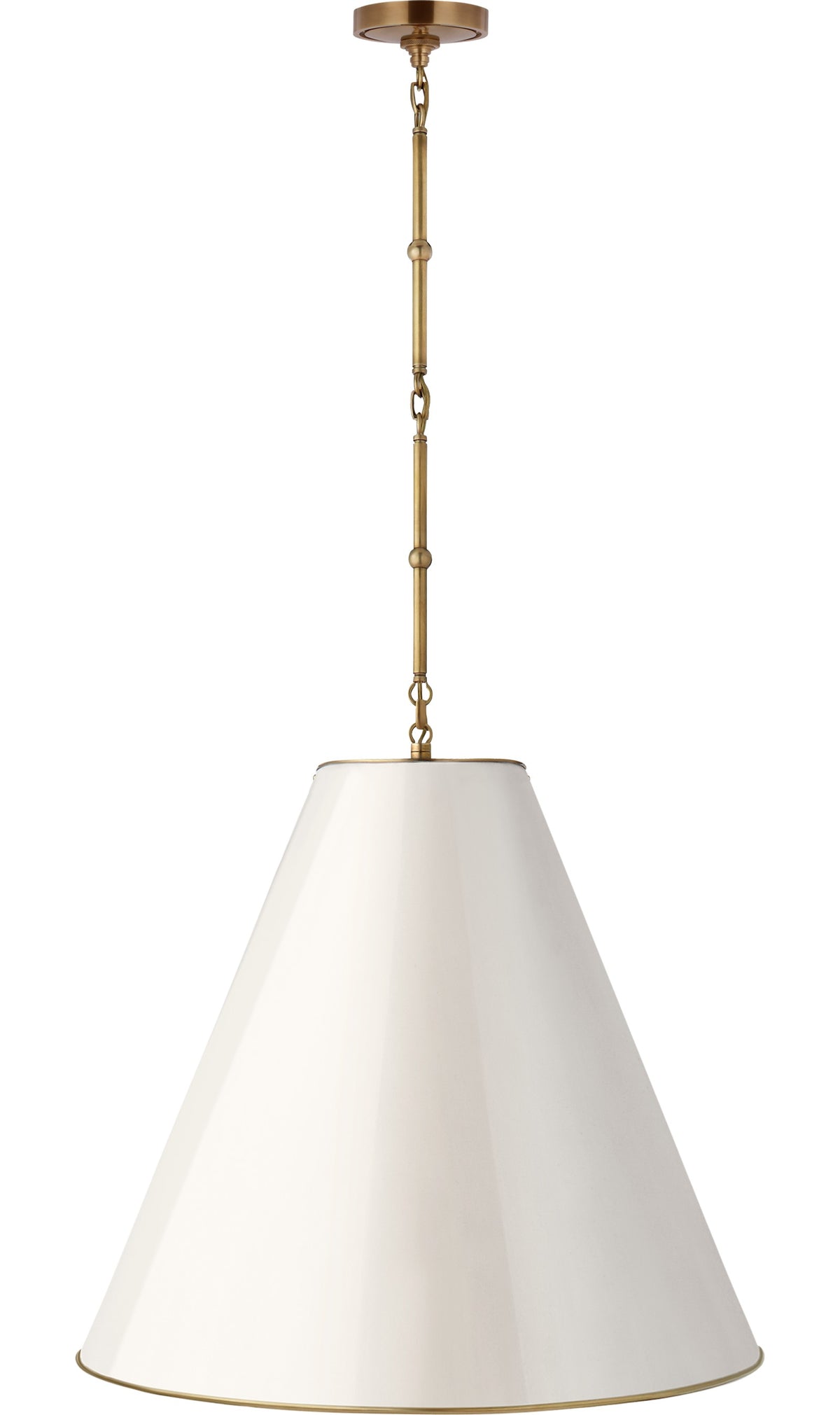 Goodman Large Hanging Lamp -riippuvalaisin — Thomas O'Brien for Visual Comfort & Co. — Hand-Rubbed Antique Brass with Antique White Shade