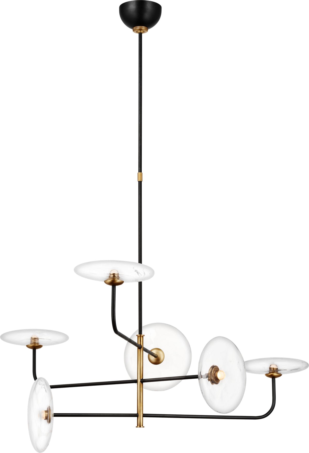 Calvino Large Arched -kattokruunu — Ian K. Fowler for Visual Comfort & Co. — Aged Iron and Hand-Rubbed Antique Brass with Clear Glass