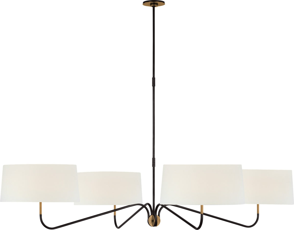 Canto Grande Four Arm Chandelier — Thomas O'Brien for Visual Comfort & Co. — Bronze and Brass with Linen Shades