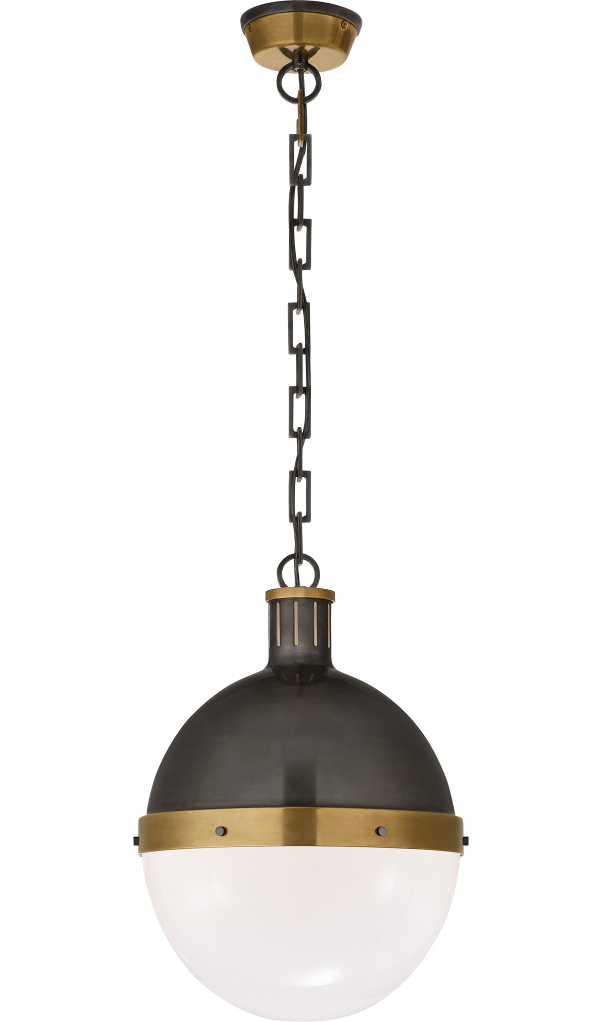 Hicks Large Takpendel — Thomas O'Brien for Visual Comfort & Co. — Bronze and Hand-Rubbed Antique Brass with White Glass
