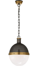Hicks Large Takpendel — Thomas O'Brien for Visual Comfort & Co. — Bronze and Hand-Rubbed Antique Brass with White Glass
