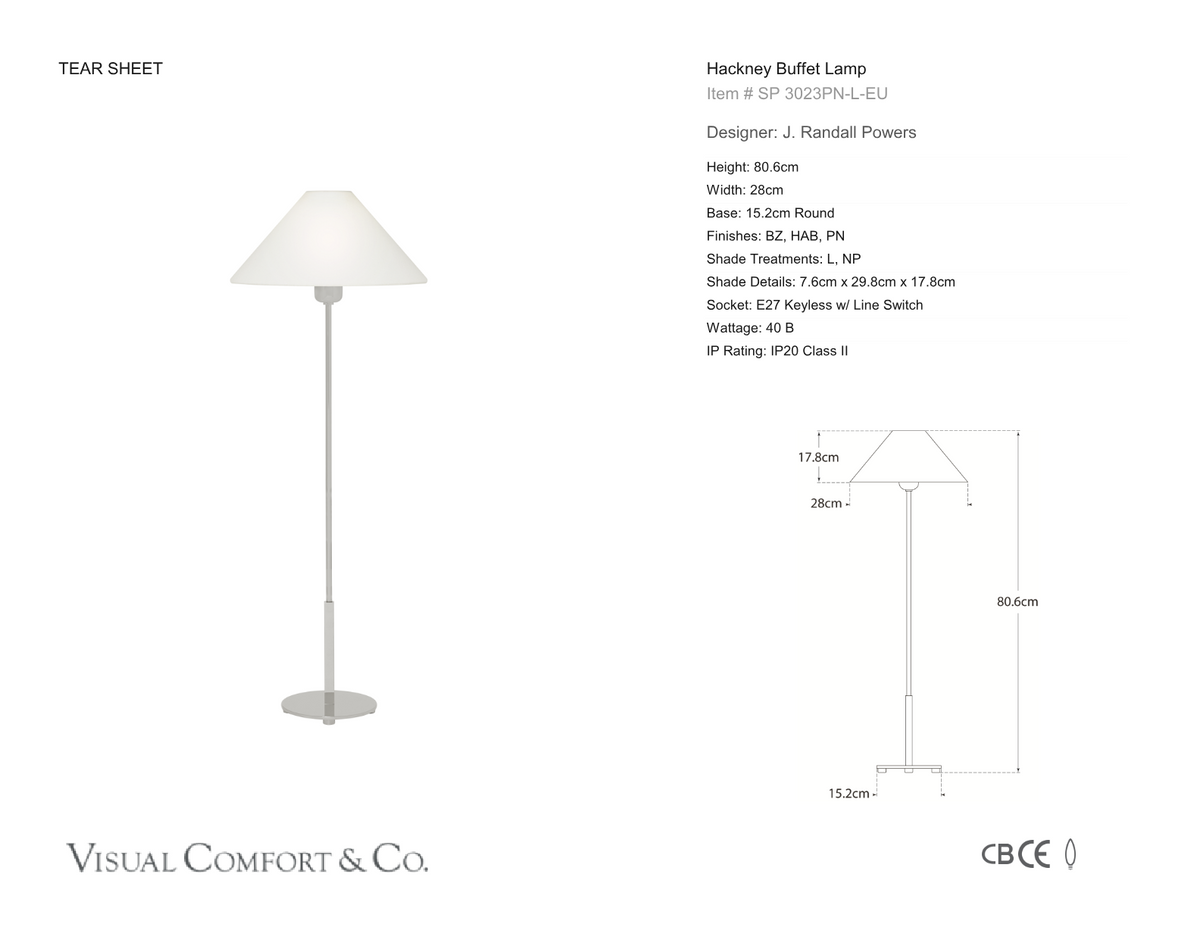 Hackney Bordslampa — J. Randall Powers for Visual Comfort & Co. måttskiss