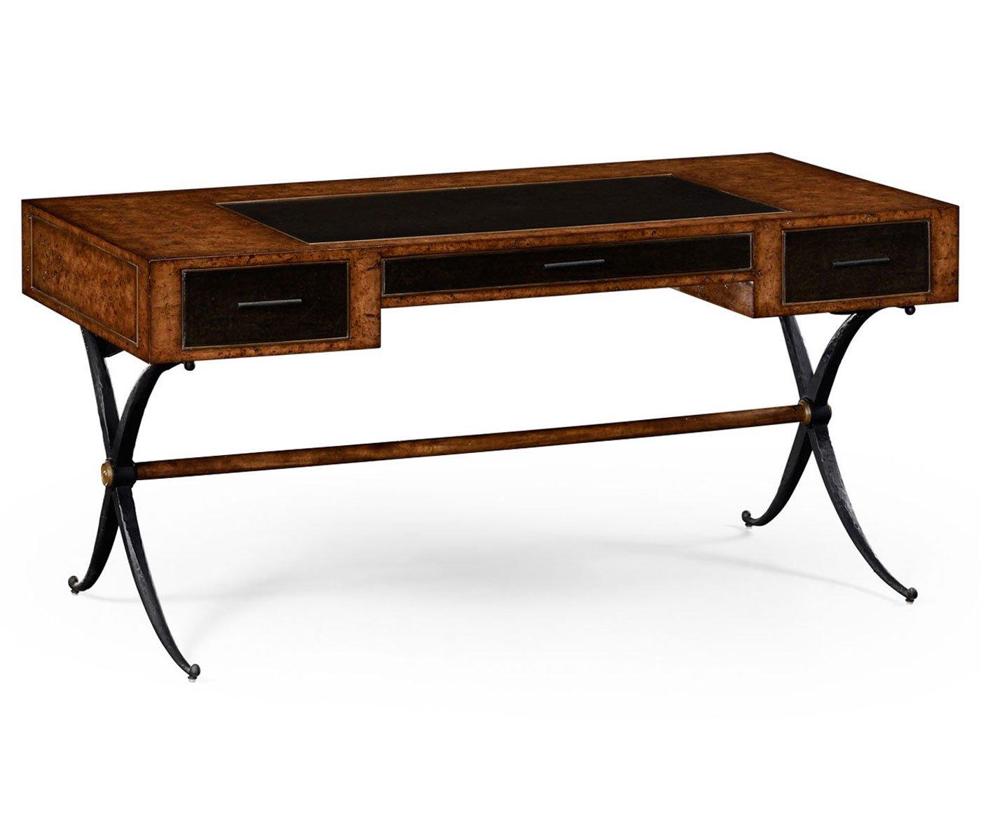 Hammered Iron Bureau Plat with Black Leather Inserts